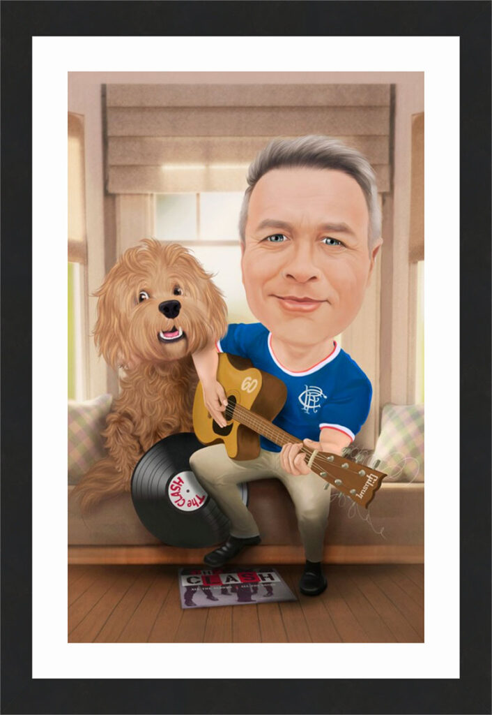 Man Playing Guitar Caricature Framed